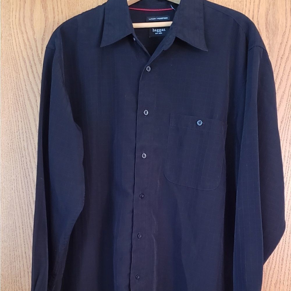 Haggar Mens Black Button-Down Dress Shirt Sz XL